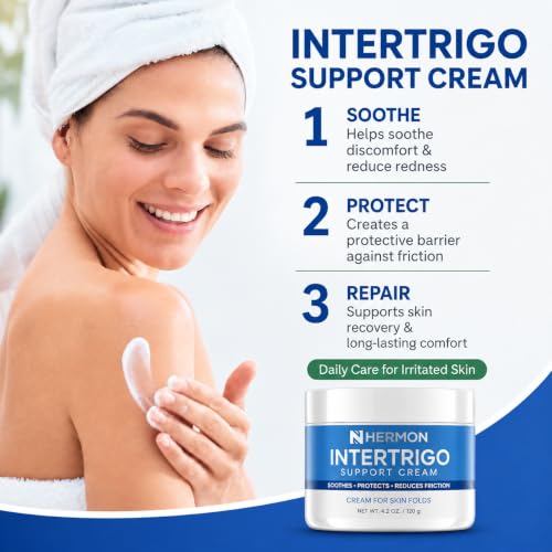 Hermon Intertrigo Cream for Skin Folds with Zinc Oxide - Chafing & Moisture Support, 4.2 oz