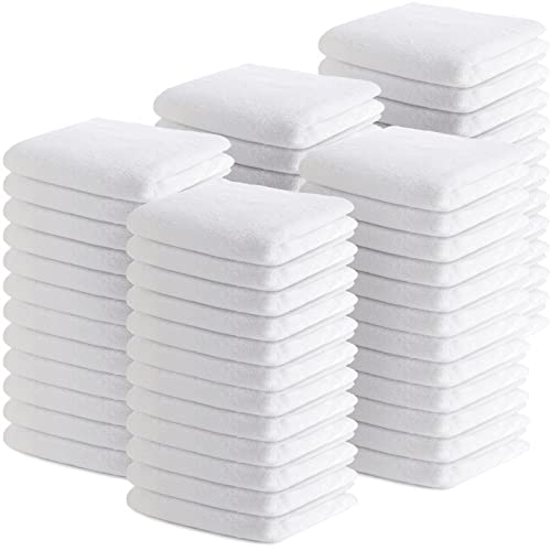 Buryeah 50 Pieces Cotton Washcloths 100% Ring Spun Cotton Wash Cloths Bulk Absorbent and Soft Feel White Towels for Bathroom, Spa, Gym and Face Cleaning (12 x 12 Inches)