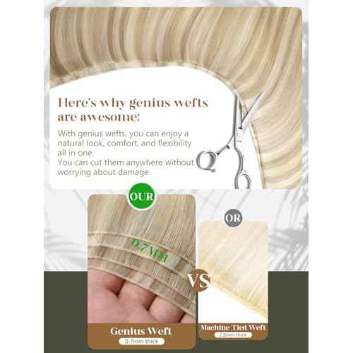 Loxxy Sew in Hair Extensions Real Human Hair 18 Inch Hand Tied Genius Weft Hair Extensions for Women Light Brown Highlighted Platinum Blonde One Piece 50g P#8/60A