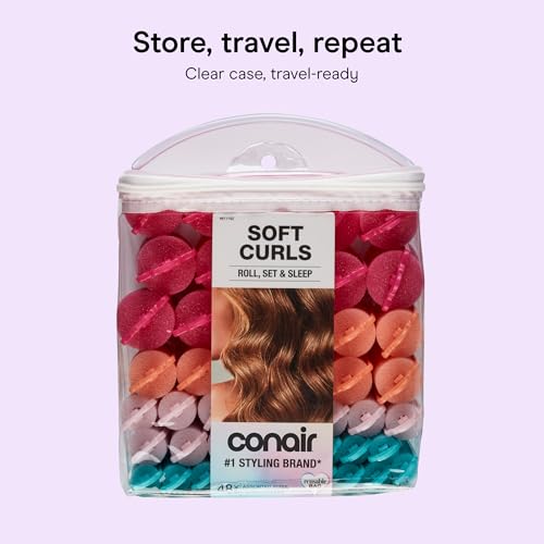 Conair Heatless Curlers Set of 48 Assorted Foam Rollers for Overnight Styling