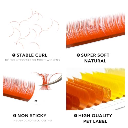 Colored Lash Extensions, 16 Rows Cashmere lash extensions, 0.07 D Curl 15mm Classic Lashes Extensions, Single Lash Extensions for Professional(0.07-D-Yellow Gradient 15mm£©