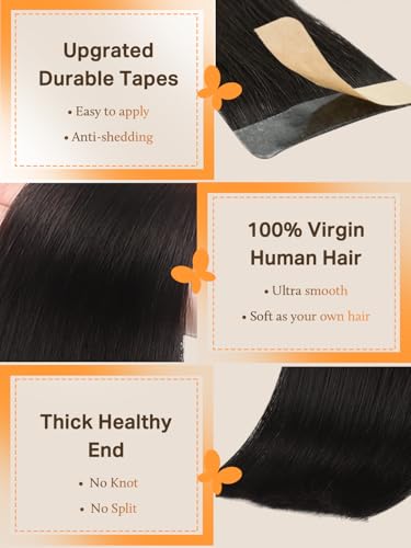 DOORES Tape in Hair Extensions, Jet Black 20 Inch 50g