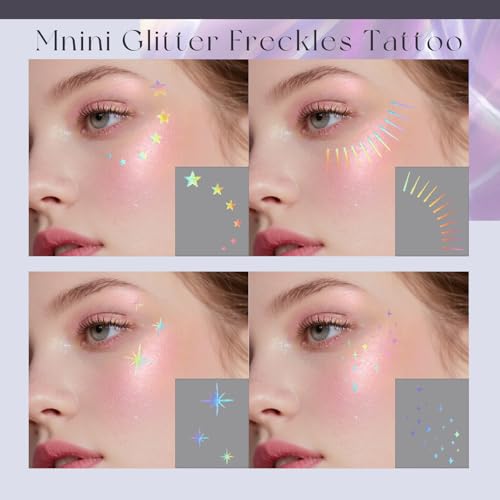 Holographic Glitter Freckle Tattoos - 10pc Waterproof Face Sparkles