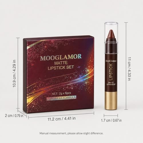 6-Piece Matte Lip Liner & Lipstick Set - Red Tones