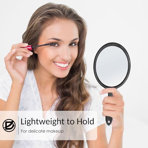 D Handheld Double Sided Makeup Mirror with Handle - Black, 8.2x4.5 inches, 1X & 2X Magnification, Travel Portable