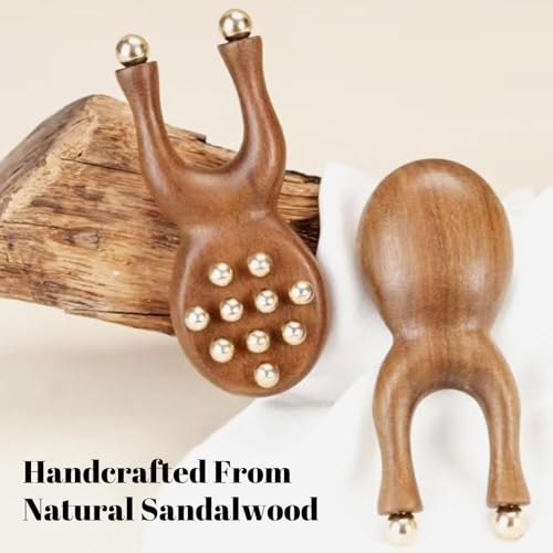 Sandalwood Y-Shaped Facial Roller with 12 Brass Beads