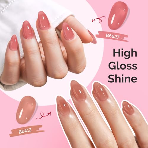 MelodySusie Nude Pink Jelly Gel Nail Polish Set - Milky or Jelly Texture, 6PCS 7.5ML
