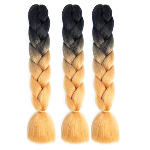 BALINGHAIR Braiding Hair Ombre Black to Blonde Kanekalon Braid Hair Extensions Hot Water Setting High Temperature Synthetic Fiber 24 Inches(B32-3Pack)