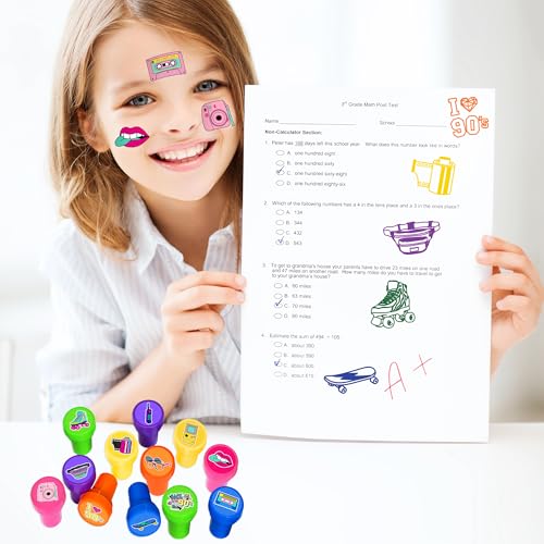 90s Party Favors Set - 24 Temporary Tattoos & 12 Stamps