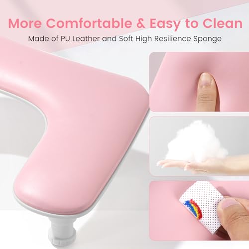 Quaferen 2nd Gen Pink Height-Adjustable U-Shaped Nail Arm Rest for Tech