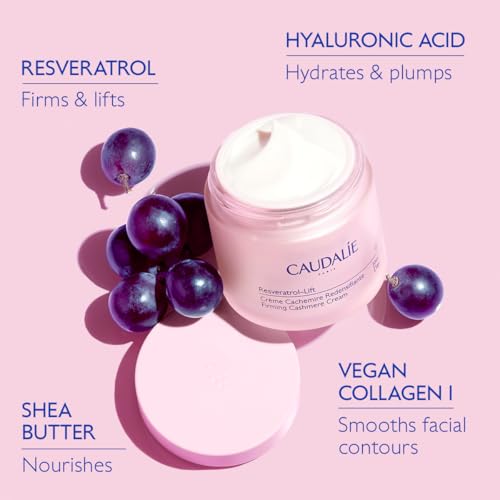 Caudalie Resveratrol-Lift Retinol Alternative Firming Cashmere Cream, Anti-Aging Moisturizer with Resveratrol, Hyaluronic Acid & Vegan Collagen, Refillable - 50 mL
