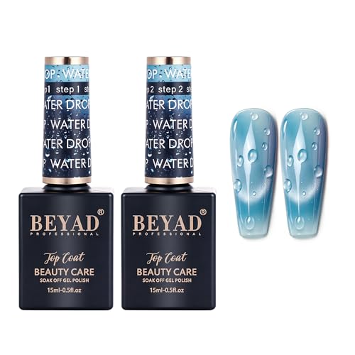 Beyad 2Pcs Water Drop Gel Top Coat 3D Effect Nail Art Glossy Finish Clear