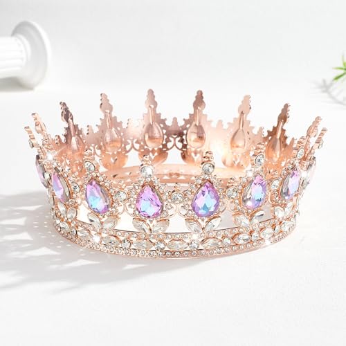 Rose Gold & Violet Rhinestone Wedding Crown Tiara