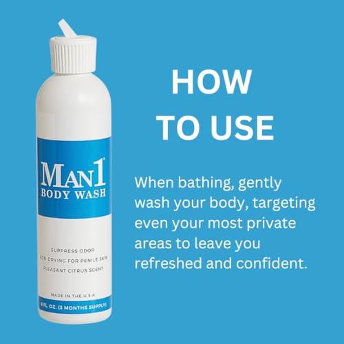 Man1 Body Wash. Intimate Cleanser for Men. Stop Penile Odor, Keep Genital Area Fresh and Clean. Hydrates and Does Not Dry Out Delicate Male Skin. No More Dryness or Itching Below the Belt.