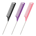 Salon-Style Rat Tail Combs Set - Steel Pin Teasing & Parting Combs for Hair Styling - Purple, Black, Pink