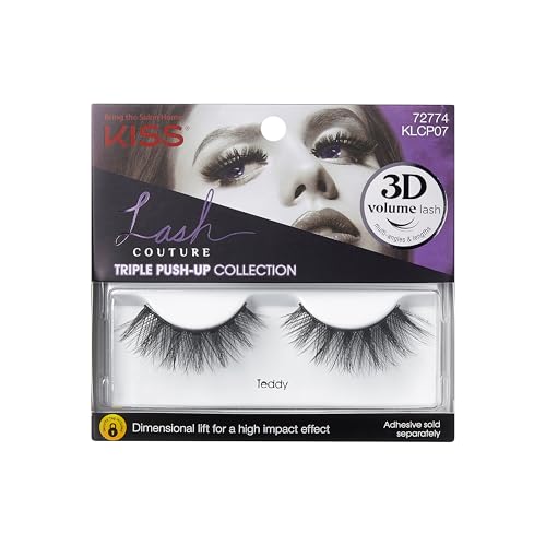 KISS Triple Push-Up, False Eyelashes, 'Teddy', 12mm, Includes 1 Pair Of Lash, Easy to Apply, Reusable Lash Clusters