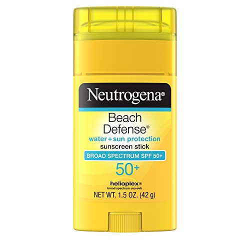 Neutrogena Beach Defense Water-Resistant SPF 50+ Sunscreen Stick, Broad Spectrum UVA/UVB Protection, PABA- & Oxybenzone-Free Face & Body Sunscreen Stick, Hands-Free Application, 1.5 oz