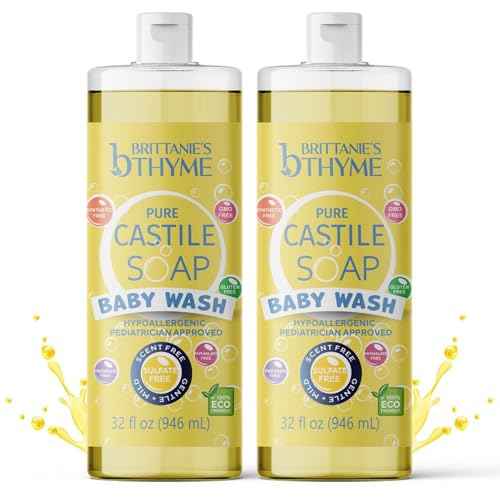 Brittanie¡¯s Pure Castile Liquid Soap Refill, Baby, 32 Ounce Pack of 2 | Dish Soap, Hair & Body, Home, Gentle and Pure, Made with Natural Luxurious Oils, Vegan & Gluten Free Non-GMO