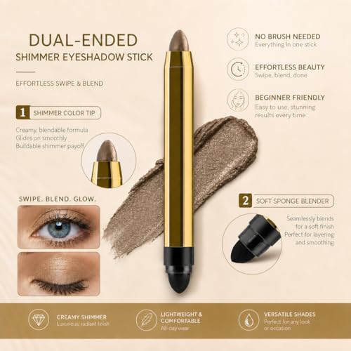 Dual-Ended Waterproof Shimmer Eyeshadow Stick with Blender