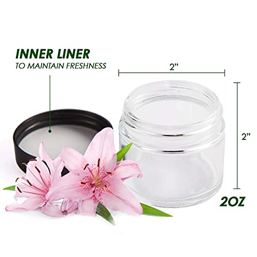 2 oz Glass Jars with Lids, Hoa Kinh 24 Pack Air Tight Leak Proof Small Clear Transparent Cosmetic Glass Jars - White Inner Seal Lid for Handmade Lotions, Creams, Body Butter, Candle, Crafts Storage
