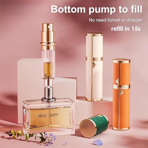 D-LOTUS Travel Perfume Bottle Refillable, Genuine Leather Perfume Atomizer Leakproof Mini Pocket Size Travel Cologne Sprayer for Cruise Car Trip Purse Gift 5ml (Red - L)