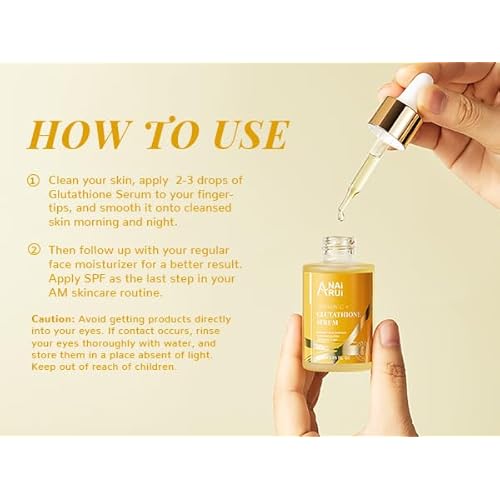 ANAI RUI Vitamin C Glutathione Serum with Hyaluronic Acid, and Niacinamide, for Dark Spots,Wrinkles, Improves Skin Tone, Hydrating & Glowing 1.05fl.oz