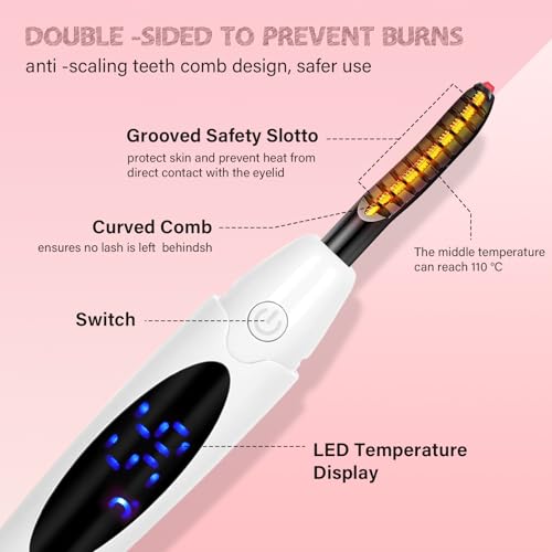 Heated Eyelash Curler for Women, Electric Lash Curler with 10s Fast Heating, 4 Adjustable Temp (65¡ÆC-95¡ÆC), 24H Curl, USB-C Rechargeable, Ergonomic Design, Travel-Friendly Makeup Tool Gift