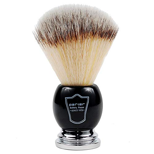 Parker Deluxe Synthetic Silvertip Shaving Brush ? 22?mm Ultra?Soft Knot, Chrome & Black Handle + Acrylic Stand for Proper Drying