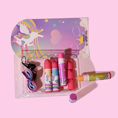 5 Pcs Fruit Flavored Lip Balm Set With Lanyard, Unicorn, Lip Care to Moisturize Dry Lips