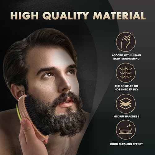 Boar Bristle Beard Brush for Men - Wooden Beard Brush and Comb Set with Beard Scissors, Pocket Travel Men's Wooden Mustache Brush for Beard Care