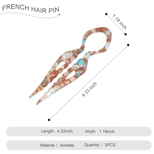 Lourny French Hair Pins for Women 4.1 Inch - 3 Pack Serrated Anti-Slip
