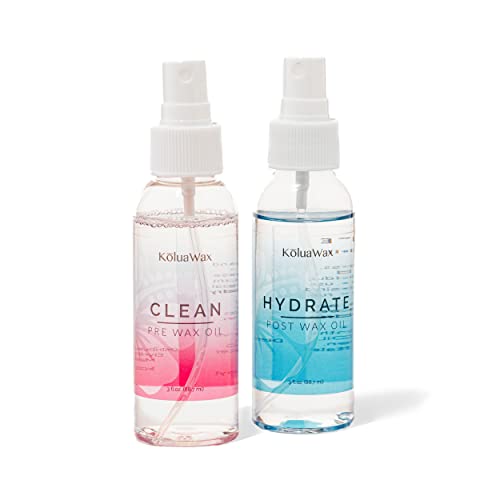 Clean & Hydrate At Home Waxing Kit Oils ? Pre Wax Cleanser Preps & Protects Skin ? Post Body & Facial Wax Oil Soothes, Reduces Redness, Removes Residue ? Make Hair Removal Easy by KoluaWax, 3 Oz. Each