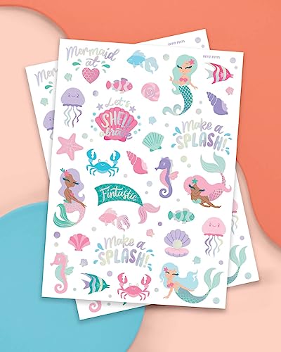 Mermaid Temporary Tattoos - 56 Iridescent Foil Designs for Kids