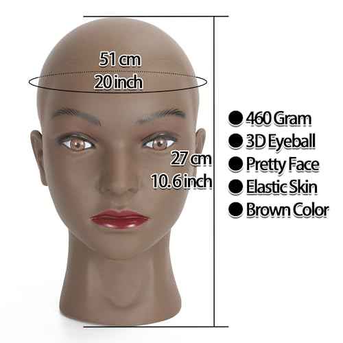 Bald Female Mannequin Head Makeup Training Head Wig Head Professional Cosmetology for Wig Making and Display Hat Helmet Glasses Display Head Model with Free Clamp Stand