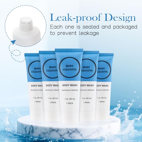 Travel Size Body Wash, Individually Wrapped Bulk 1 oz/30 ml Mini Shower Gel Set Trial Sample Small Single Use Toiletries Amenities Kit for Men & Women for Hotel/Camping/Vacation/Homeless (10 Pack)
