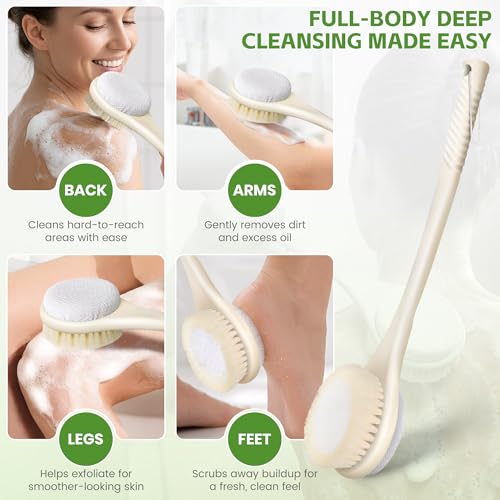 CYMPHW Light Yellow Back Scrubber for Shower with Long Handle & Dual-Sided Brush