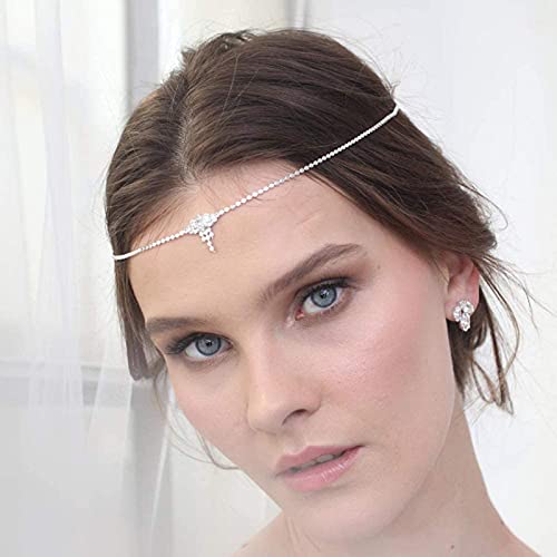 Jumwrit Bohemian Floral Headpiece Dainty Forehead Chain Rhinestone Bridal Head Chain Wedding Hair Accessories for Women and Girls(Gold）