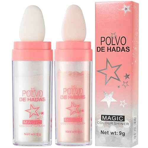 2PCS Polvo De Hadas Fairy Dust Highlight Patting Powder - Full Body Contouring and Clavicle Pearlescent Patting Powder for Face and Eye, Christmas Sparkling Body Glitter (#01 White & #02 Pink)