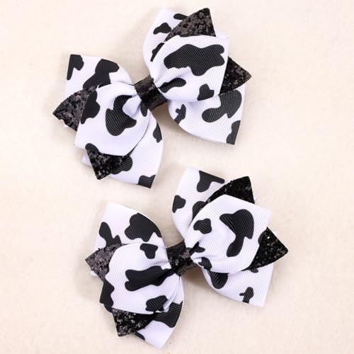 Cow Stria Bow Hair Clips Pink Moo Cow Bows Hair Pin Cow Print Hair Clips Cowgirl Princess Bow BBG99 (2 Pcs-Set A)