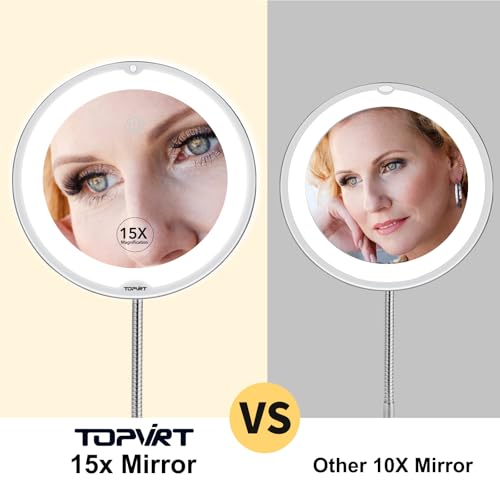 15X Magnifying LED Vanity Mirror with Suction Cup - Flexible Gooseneck