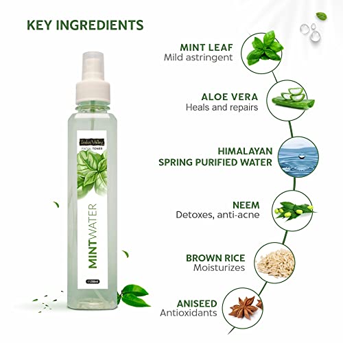 INDUS VALLEY Organic Mint Fresh Pore Tightening Skin Toner - (250ml), Natural Ingredients for Acne and Pore-Reducing, Gently Exfoliates, Deep Cleans, Brightens and Balances Skin for a Healthy Glow