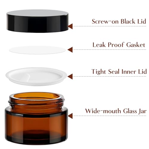 Amber Glass Jars 1 oz with Lids, 4 Pack Small Cosmetic Containers