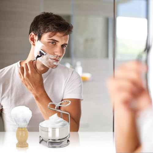 Shaving Brush Set for Men, 3 in1 Shaving Kit Includes Nylon Badger Hair Shaving Brush, Stainless Steel Shaving Bowl and Stand for Wet Shave