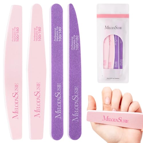 MelodySusie 4-Piece Nail File Set - Dual-Sided 100/180 Grit