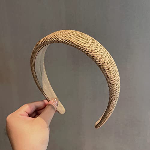 YALLNASL Brown Woven Straw Headband for Women Girls Wide Braid Headbands for Women Tan Boho Hairband Chunky Braided Head Band Beach Holiday Headbands Raffia Hair Accessories