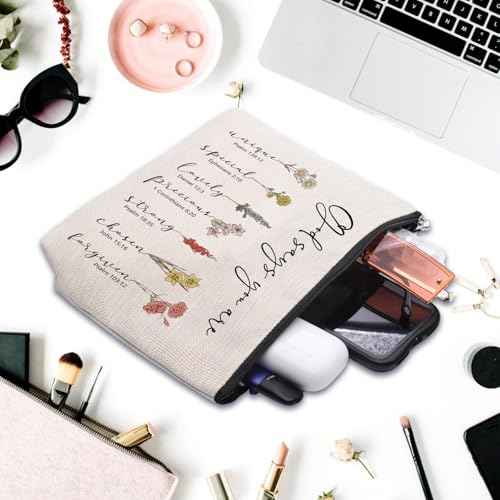 God Says You Are Makeup Bag, Christian Gifts for Women Cosmetic Bag, Bible Verse Floral Bible Verse Accessories Stuff for Women, Religious Faith Based Gifts Inspirational Affirmations Cosmetic Bag