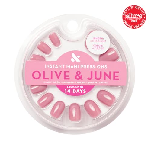 Olive & June Instant Mani Press-On Nails World Lit - Salon Quality, Reusable Fake Nails