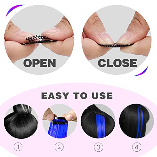 Blue Clip-in Hair Extensions 22 inch Synthetic Straight