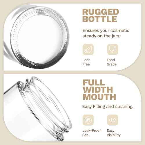 4 oz Small Glass Jars with Lids, Bumobum Clear Cosmetic Jars with Plastic Woodgrain Lids, 120ml Refillable Empty Containers for Cream, Salve, Powders and Lotion Storage, 4 Pack