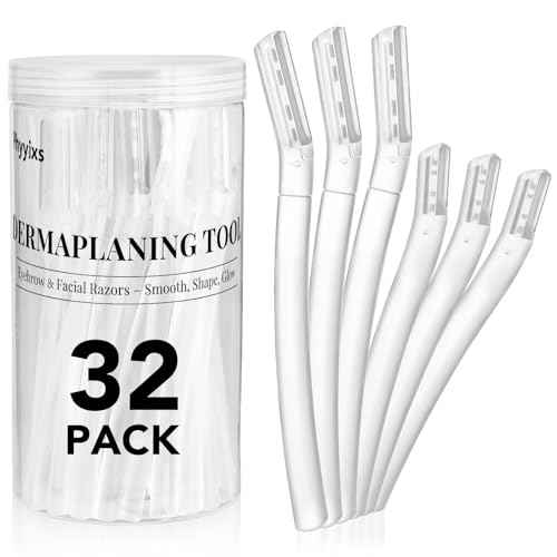 32 Count Face Razors for Women ? Dermaplane Razors & Eyebrow Razor Set, 24 Long + 8 Short Precision Blades, Facial Razor for Peach Fuzz, Hair Removal & Gentle Exfoliation (Clear)